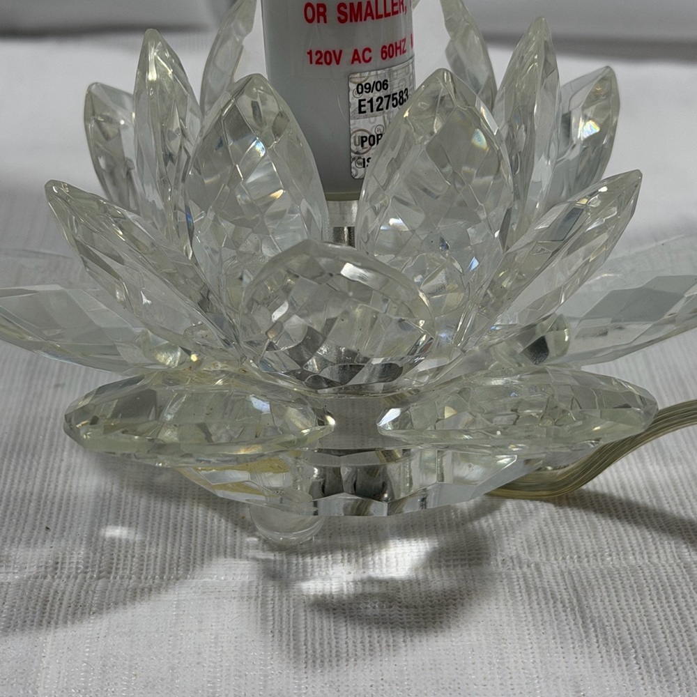 Crystal Lotus Table Lamp with Beige Shade - Picture 2 of 8